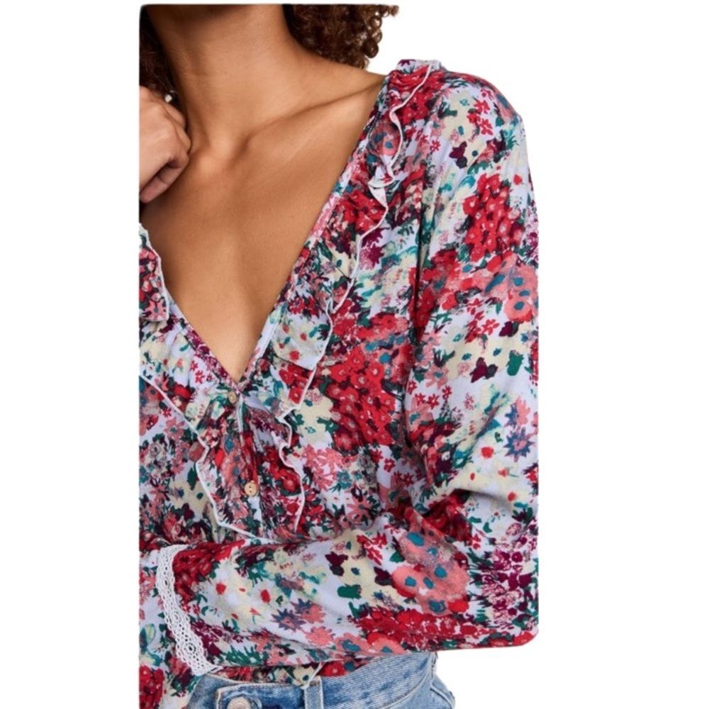 Free People Heat Wave Ruffle Long Sleeve Bodysuit. Medium - Picture 9 of 11